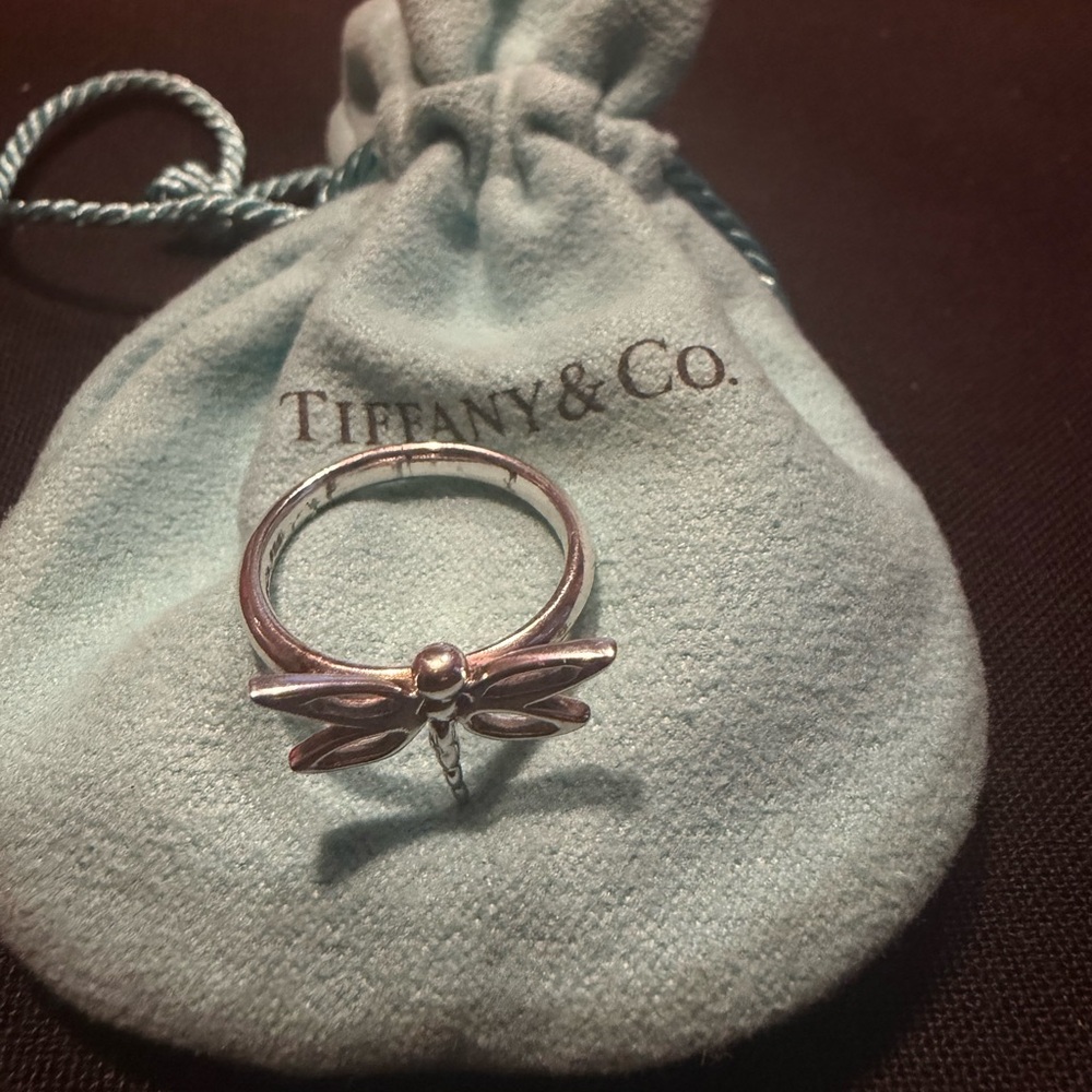 Authentic Tiffany & Co. Dragon Fly Ring Size 6 w/ Blue Tiffany Pouch Send Offer - Picture 2 of 3